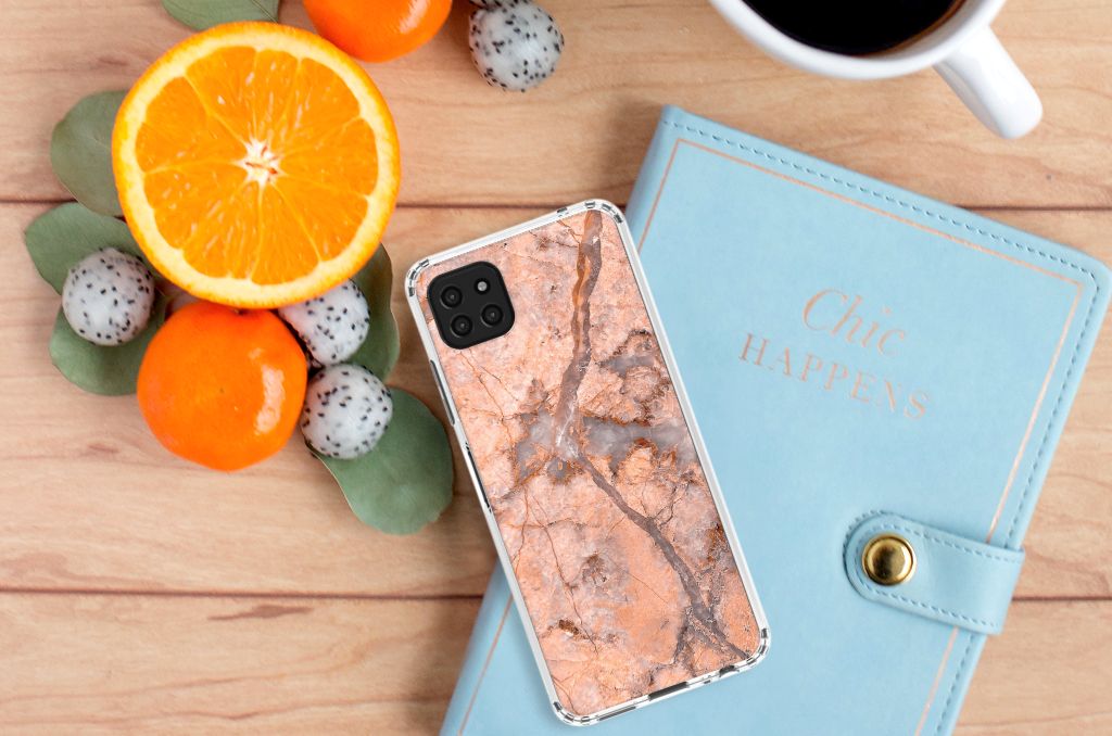 Samsung Galaxy A22 5G Anti-Shock Hoesje Marmer Oranje B2C Telecom