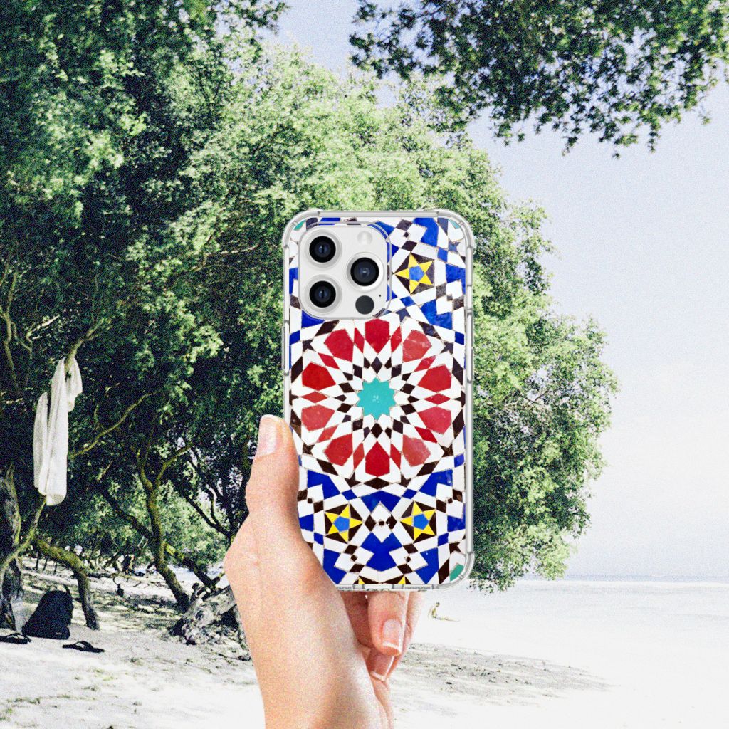 iPhone 13 Pro Max Anti-Shock Hoesje Mozaïek met kleurrijk design in de natuur.