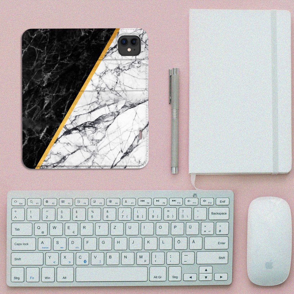 Apple iPhone 11 Standcase Marmer Wit Zwart - Origineel Cadeau Man
