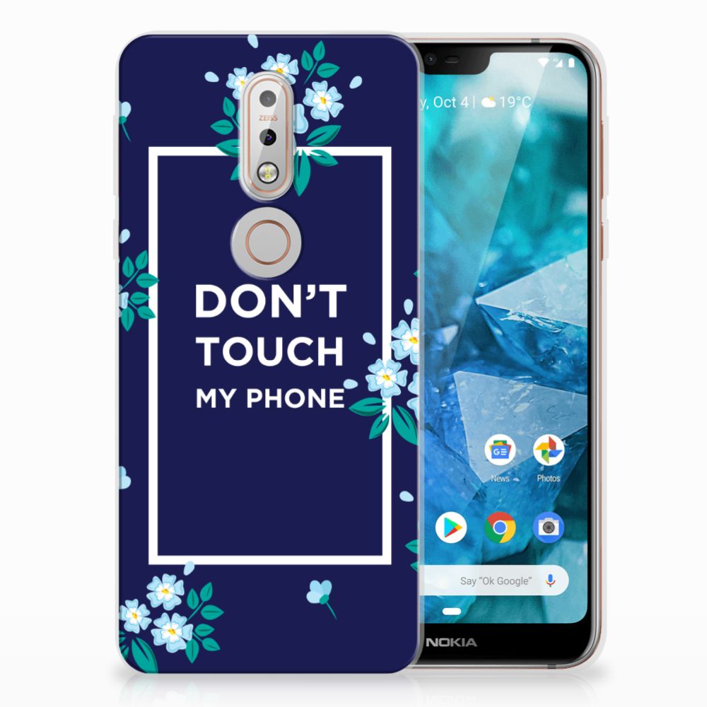 Nokia 7.1 Silicone-hoesje Flowers Blue DTMP