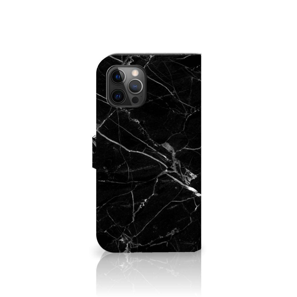 Apple iPhone 12 Pro Max Bookcase Marmer Zwart - Origineel Cadeau Vader