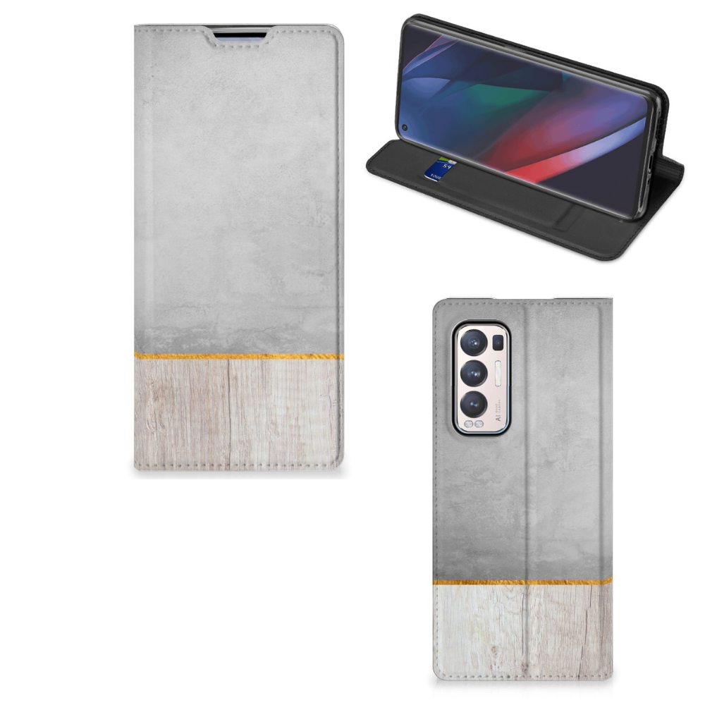 OPPO Find X3 Neo Book Wallet Case Wood Concrete - B2C Telecom