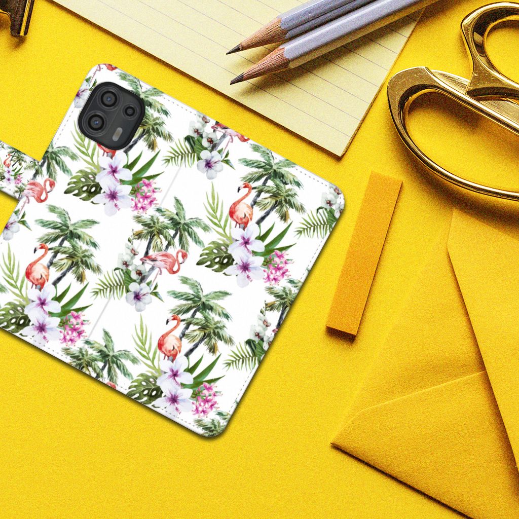 Motorola Edge 20 Lite Telefoonhoesje met Pasjes Flamingo Palms