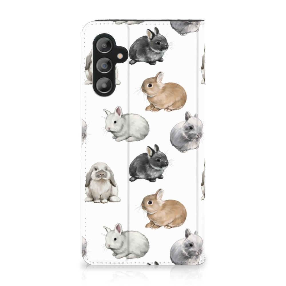 Hoesje maken voor Samsung Galaxy A14 5G Konijntjes met schattige konijnen in verschillende kleuren en vormen.
