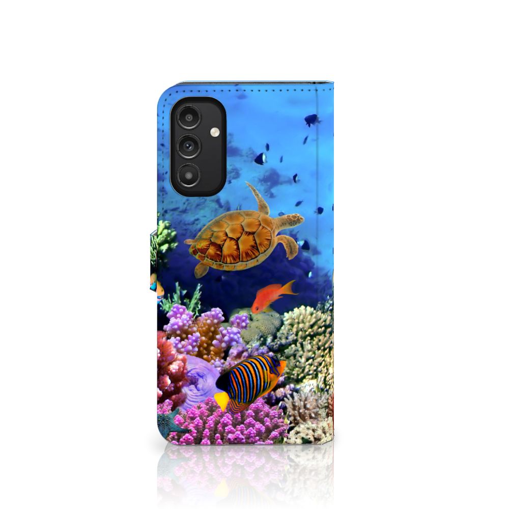 Samsung Galaxy A14 4G Telefoonhoesje met Pasjes Vissen met kleurrijke onderwaterwereld en schildpad.