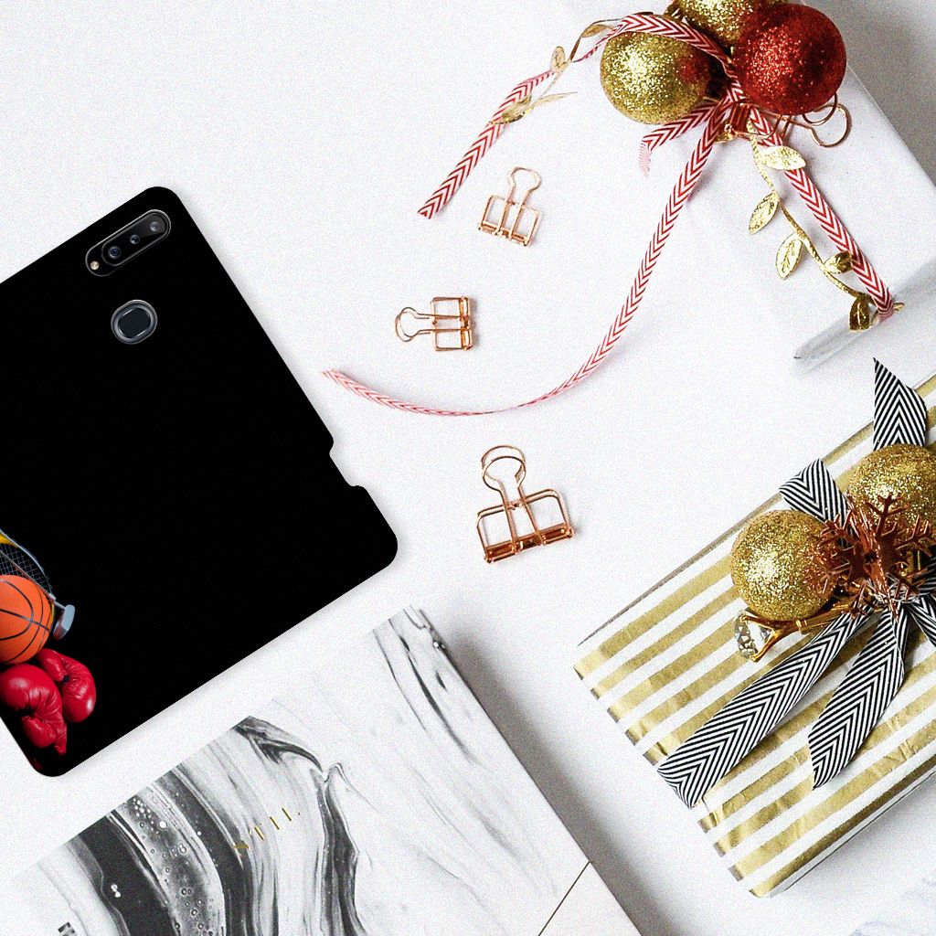 Samsung Galaxy A20s Hippe Standcase Sports with basketball design on a desk with gifts and decorative items.