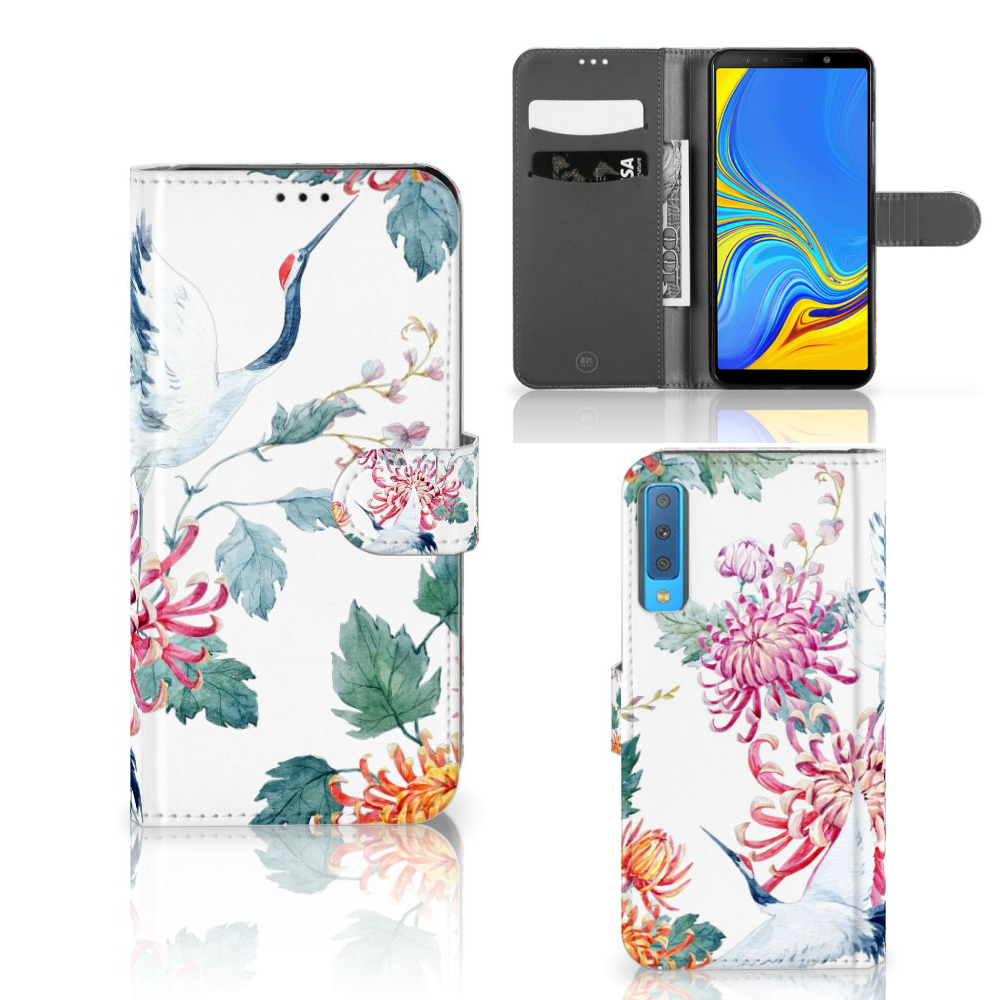 Samsung Galaxy A7 (2018) Telefoonhoesje met Pasjes Bird Flowers