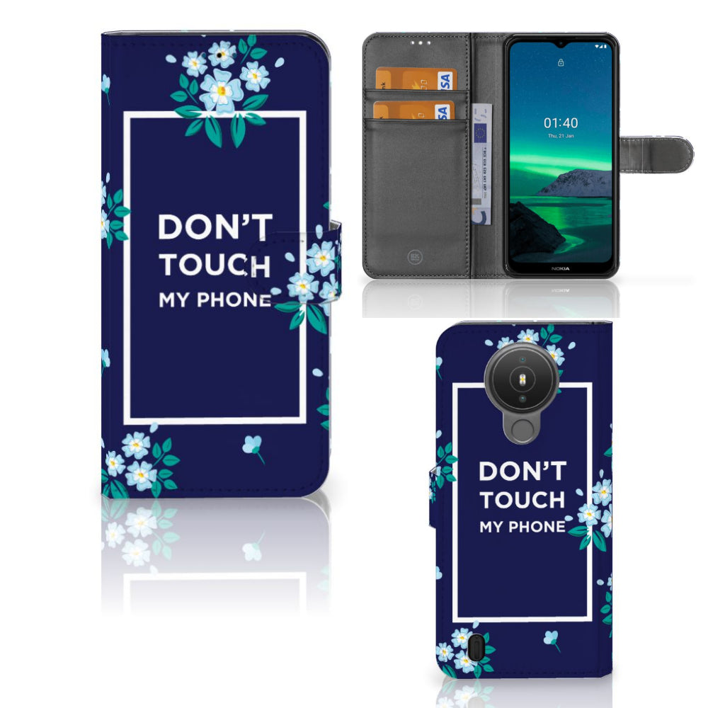 Nokia 1.4 Portemonnee Hoesje Flowers Blue DTMP