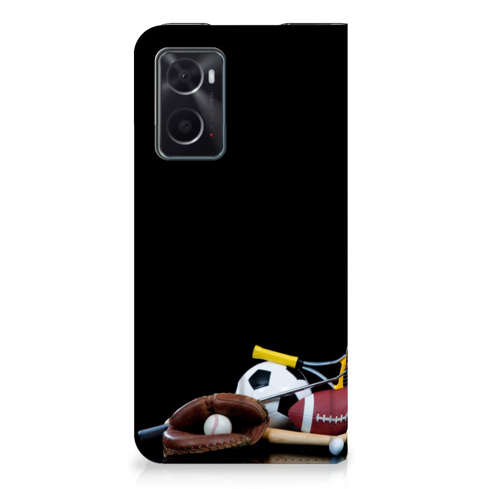 OPPO A96 | A76 Hippe Standcase Sports with various sports equipment design, perfect for sports enthusiasts.