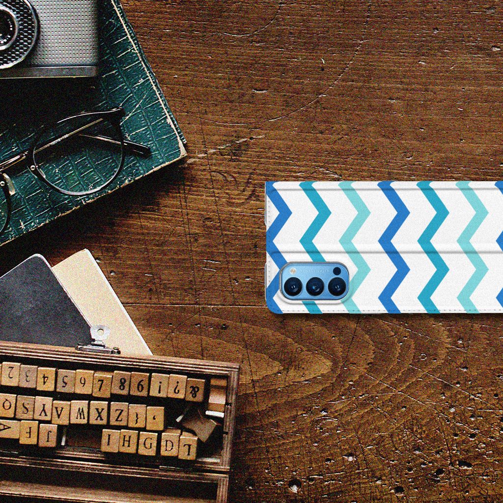 OPPO Reno4 Pro 5G Hoesje met Magneet Zigzag Blauw - B2C Telecom
