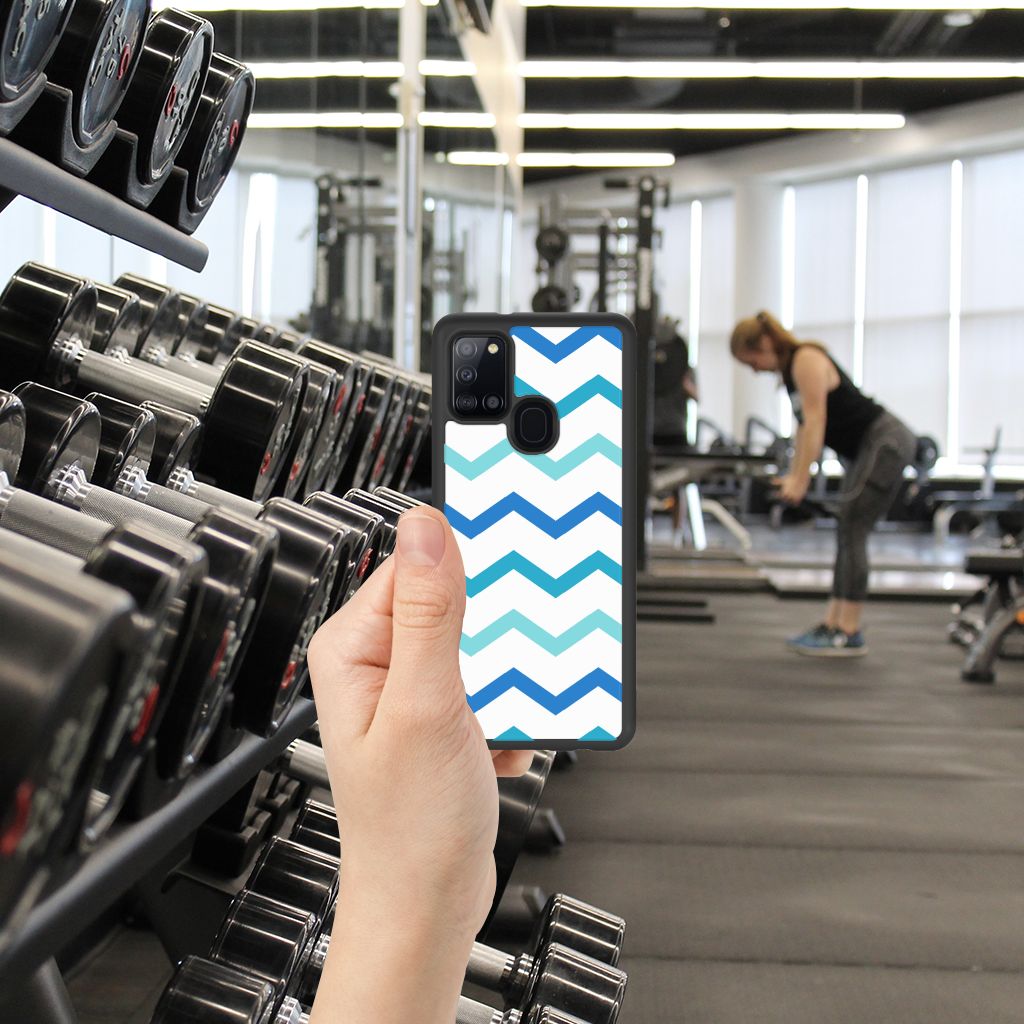 Samsung Galaxy A21s Bumper Case Zigzag Blauw B2C Telecom