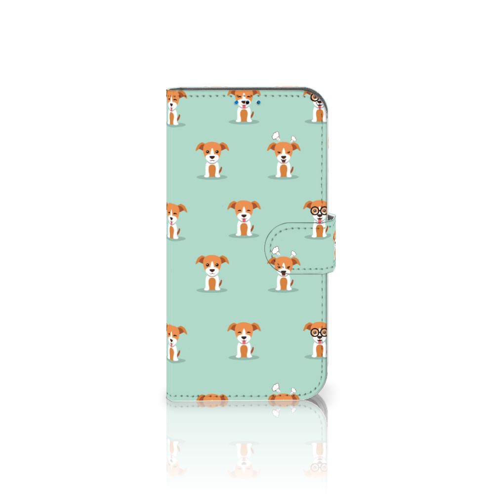 iPhone 14 Pro Telefoonhoesje met Pasjes Pups - schattig hondenontwerp op een mintgroene achtergrond 🐶
