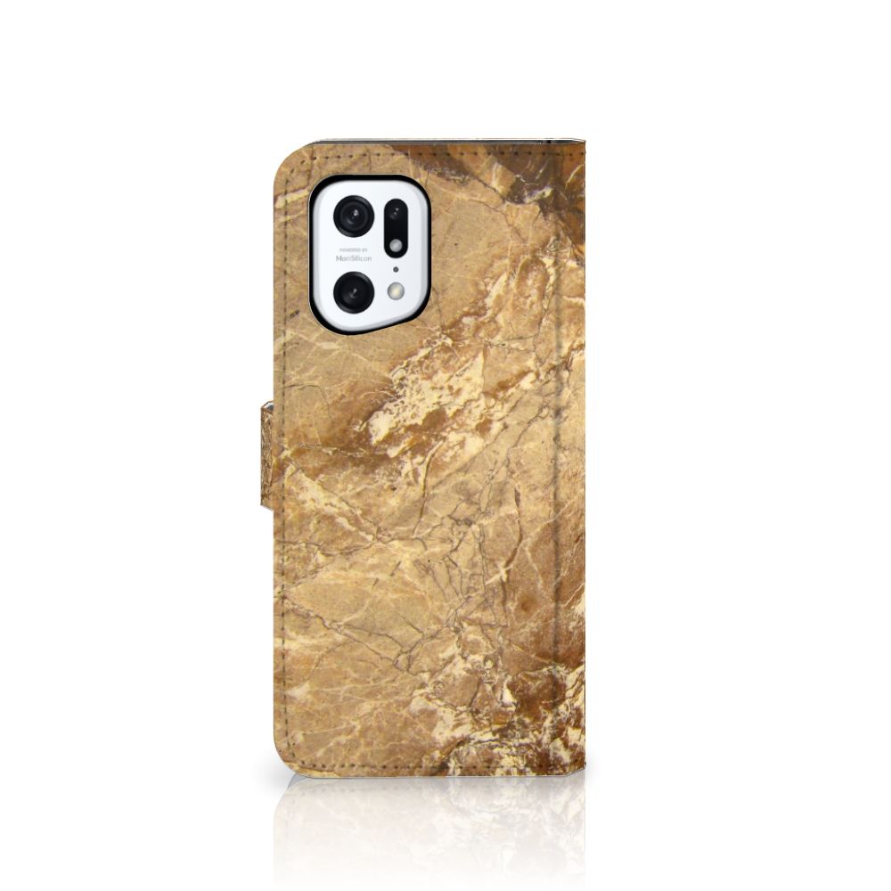 OPPO Find X5 Pro Bookcase Marmer Creme met luxe marmerdesign en TPU-siliconen bescherming
