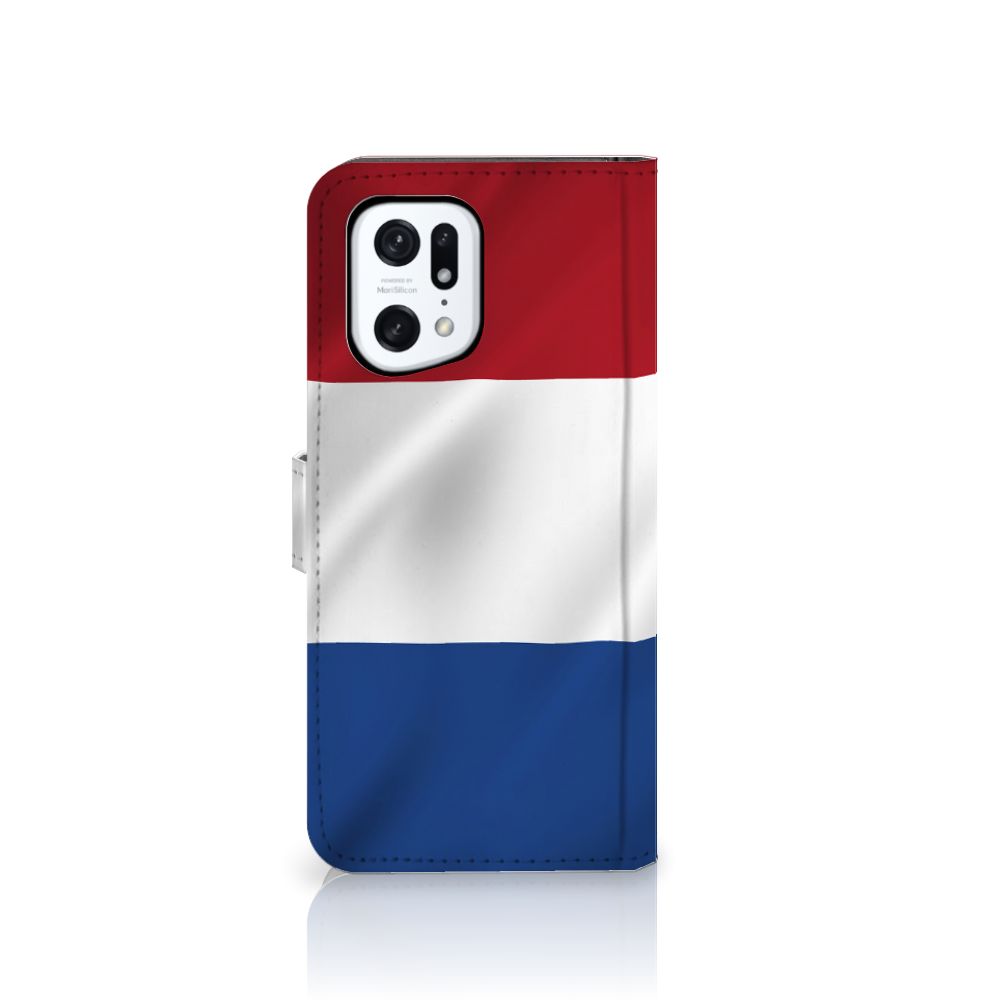 OPPO Find X5 Pro Bookstyle Case Nederlandse Vlag met artistieke design van de vlag van Nederland.
