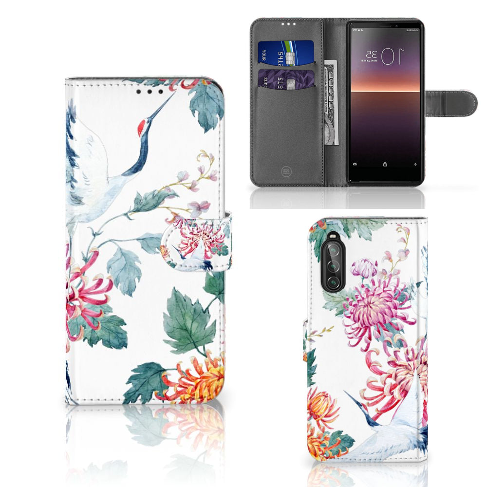 Sony Xperia 10 II Telefoonhoesje met Pasjes Bird Flowers