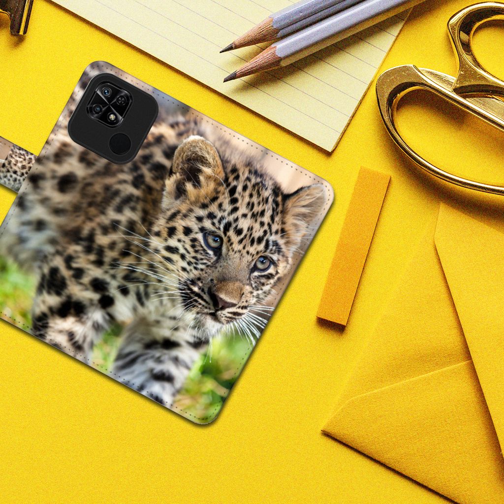 Xiaomi Redmi 10C Telefoonhoesje met Pasjes Baby Luipaard