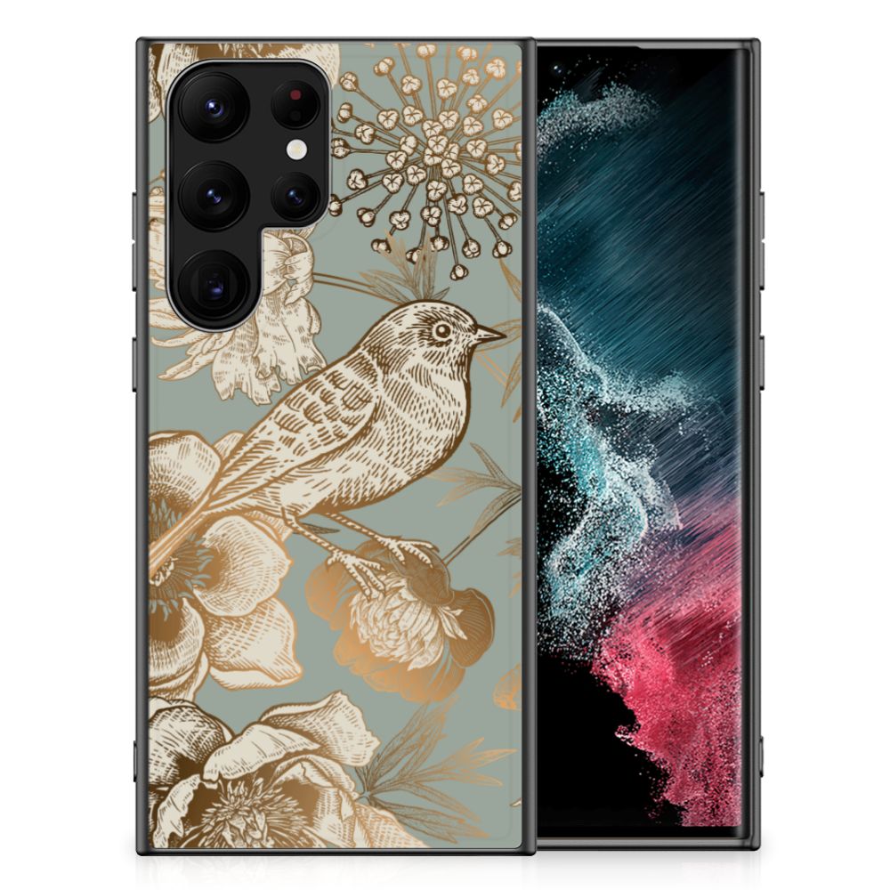 Bloemen Hoesje voor Samsung Galaxy S23 Ultra Vintage Bird Flowers