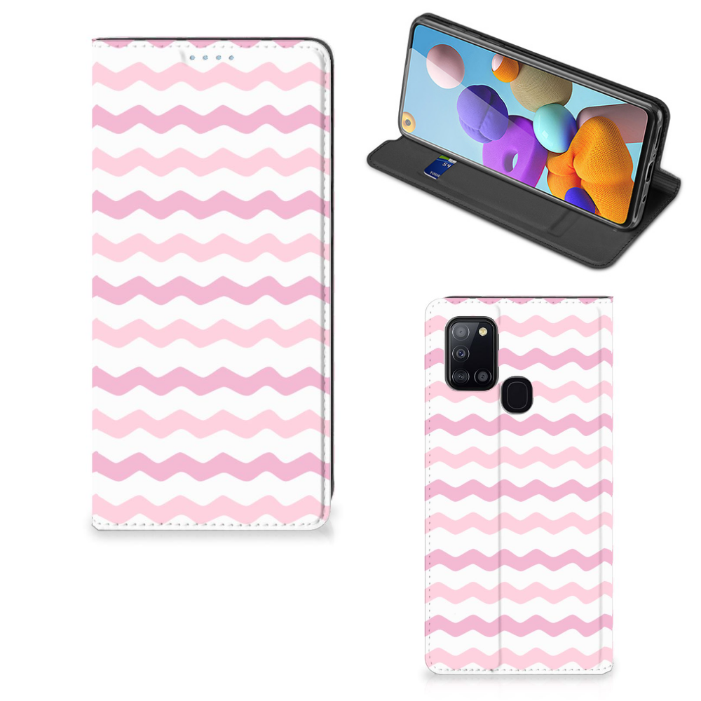 Samsung Galaxy A21s Hoesje met Magneet Waves Roze - B2C Telecom