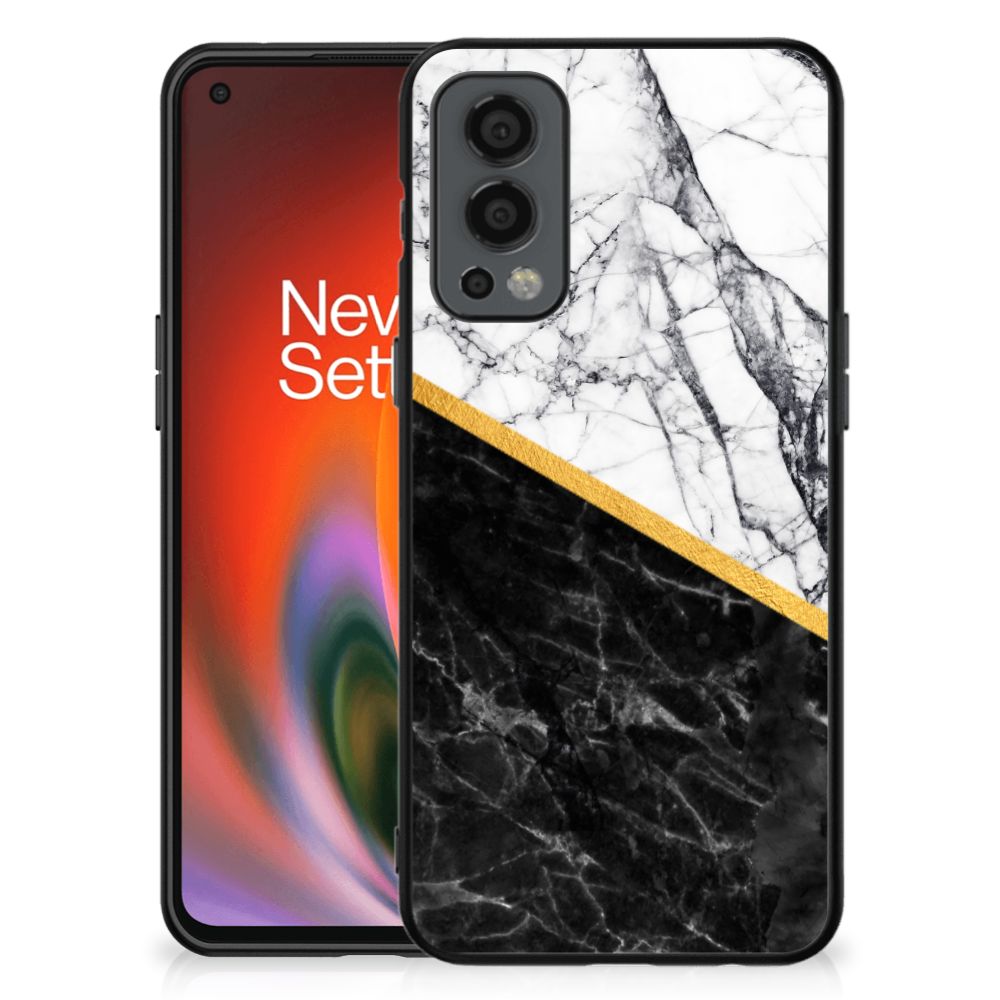 OnePlus Nord 2 Marmeren Print Telefoonhoesje Marmer Wit Zwart - Origineel Cadeau Man