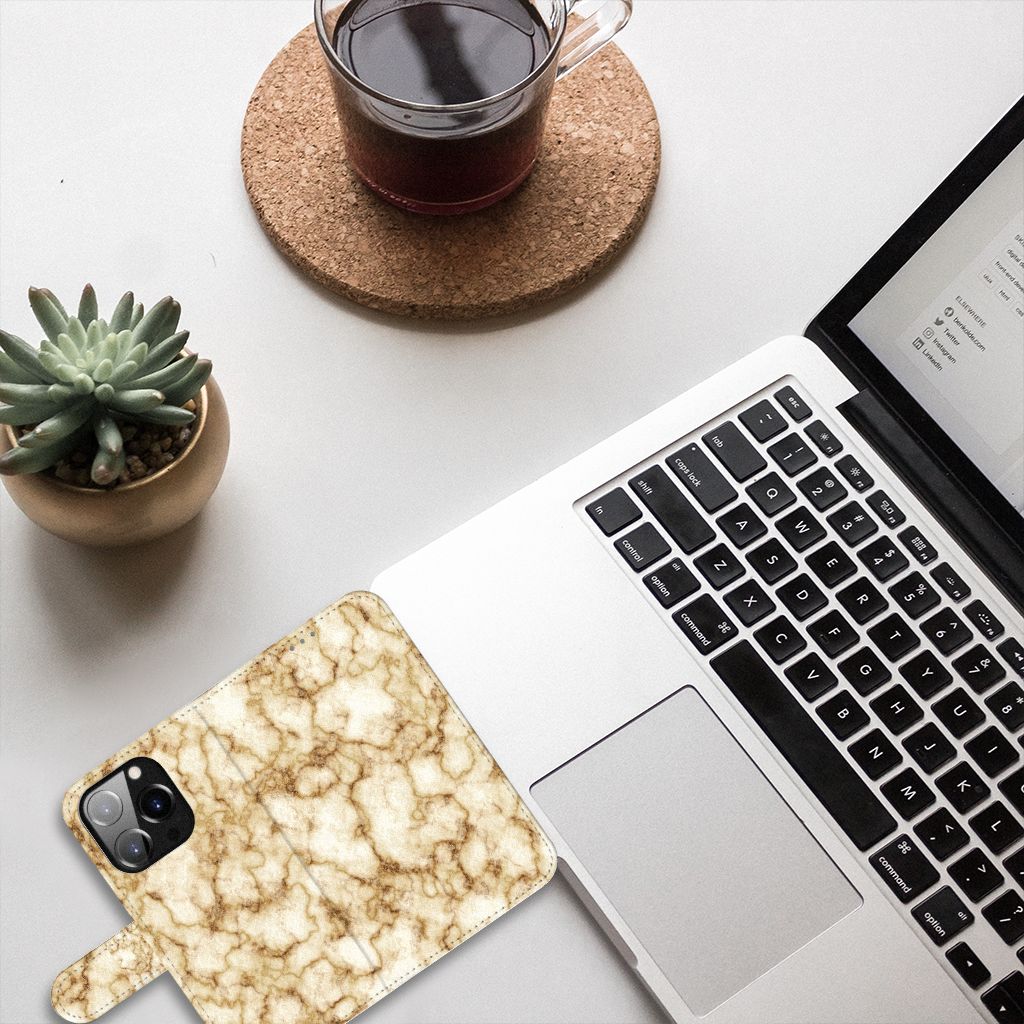 iPhone 14 Pro Bookcase Marmer Goud
