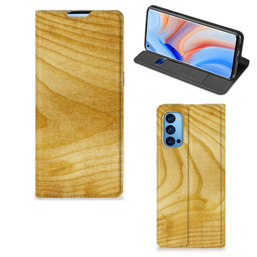 OPPO Reno4 Pro 5G Book Wallet Case Licht Hout - B2C Telecom