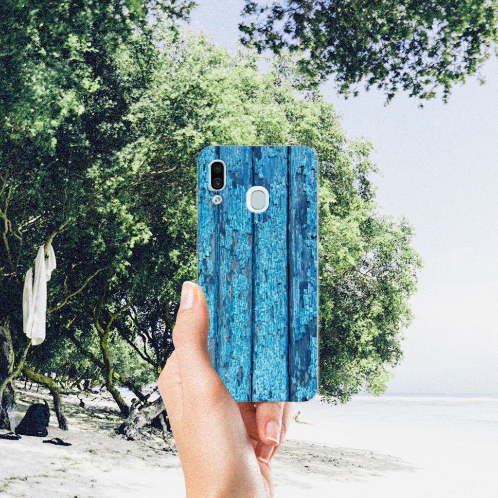 Samsung Galaxy A30 Bumper Hoesje Wood Blue