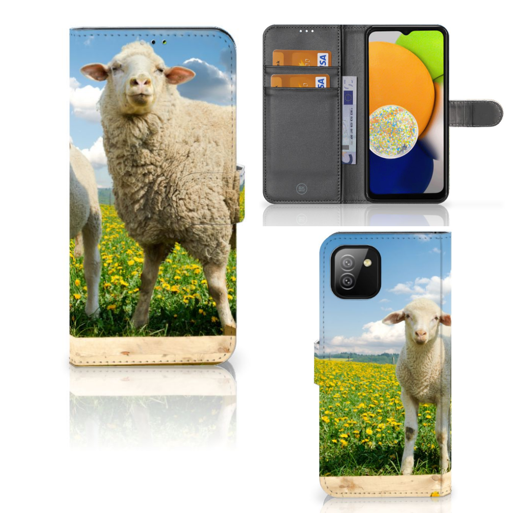 Samsung Galaxy A03 Telefoonhoesje met Pasjes Schaap en Lammetje