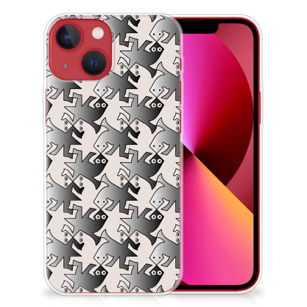 Apple iPhone 13 TPU Hoesje Salamander Grey met unieke salamanderprint en grijze achtergrond 🦎