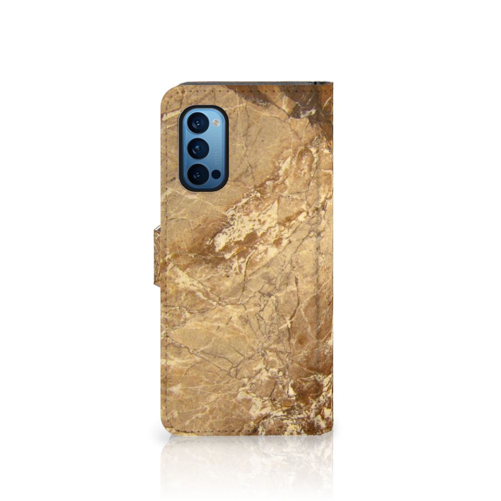 OPPO Reno 4 Pro 5G Bookcase Marmer Creme in marmerpatroon met zijvak voor pasjes.