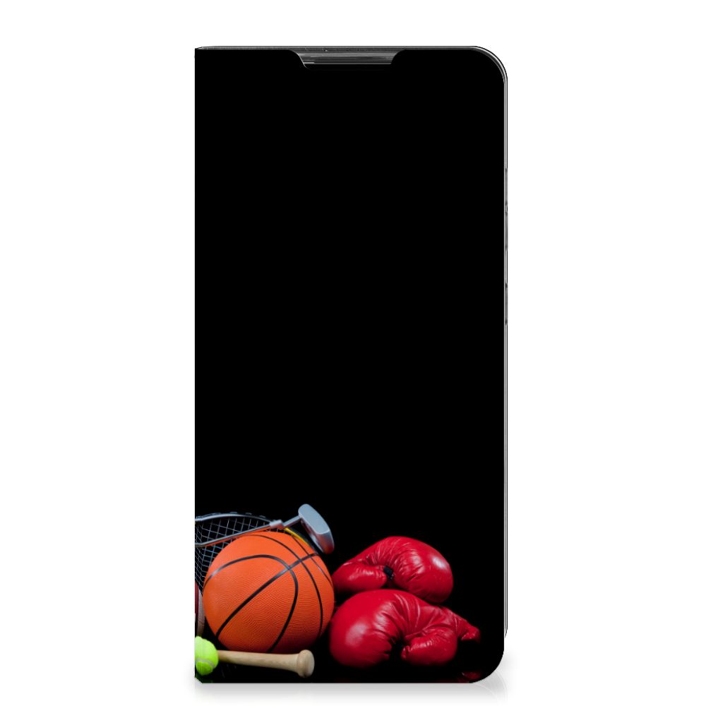 Samsung Galaxy A72 (5G/4G) Hippe Standcase Sports with sports equipment design including basketball and boxing gloves.