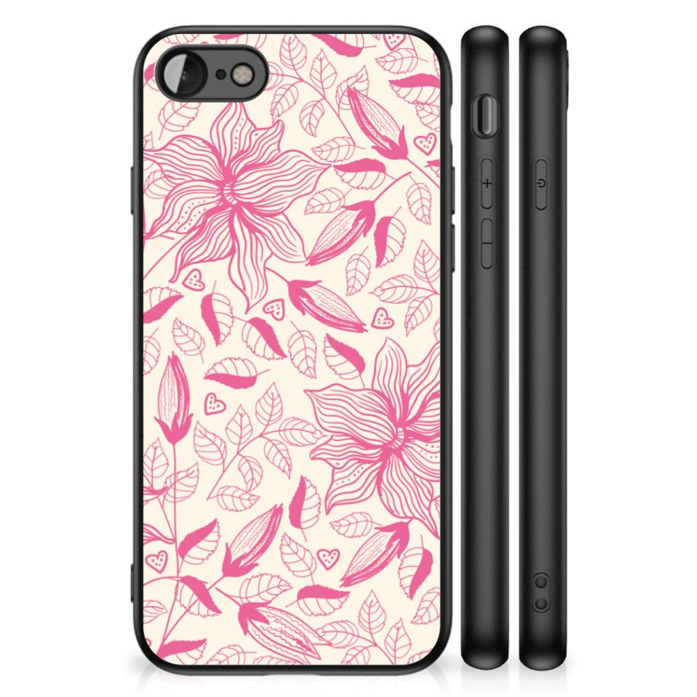 iPhone SE 2022 | SE 2020 | 7/8 Bloemen Hoesje Pink Flowers met roze bloemen en bladeren ontwerp.