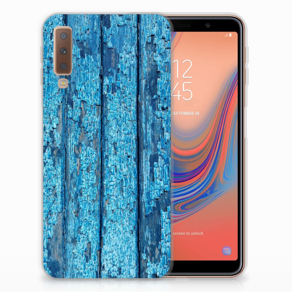 Samsung Galaxy A7 (2018) Bumper Hoesje Wood Blue