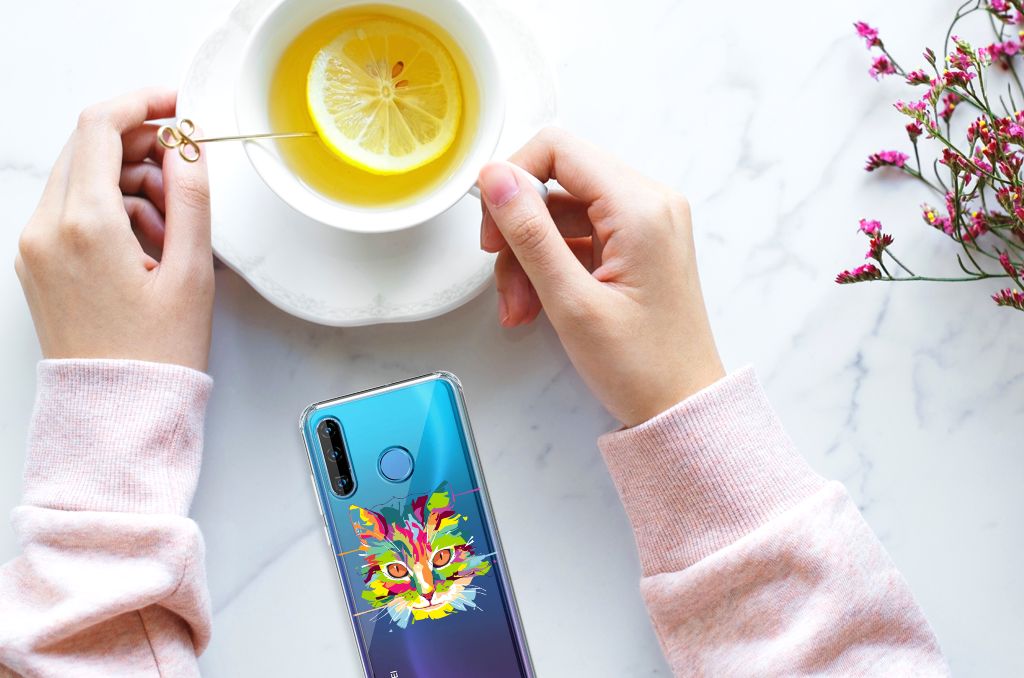 Huawei P30 Lite Stevig Bumper Hoesje Cat Color