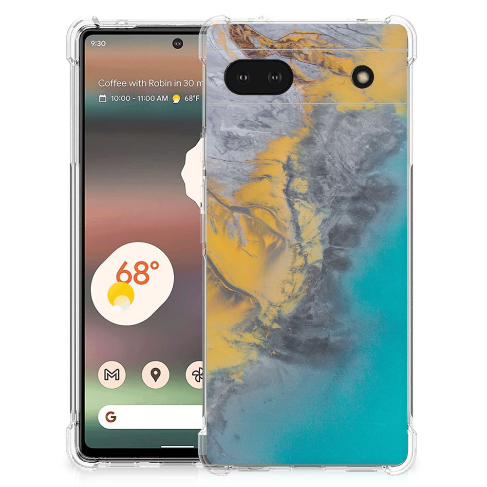 Google Pixel 6A Anti-Shock Hoesje Marble Blue Gold
