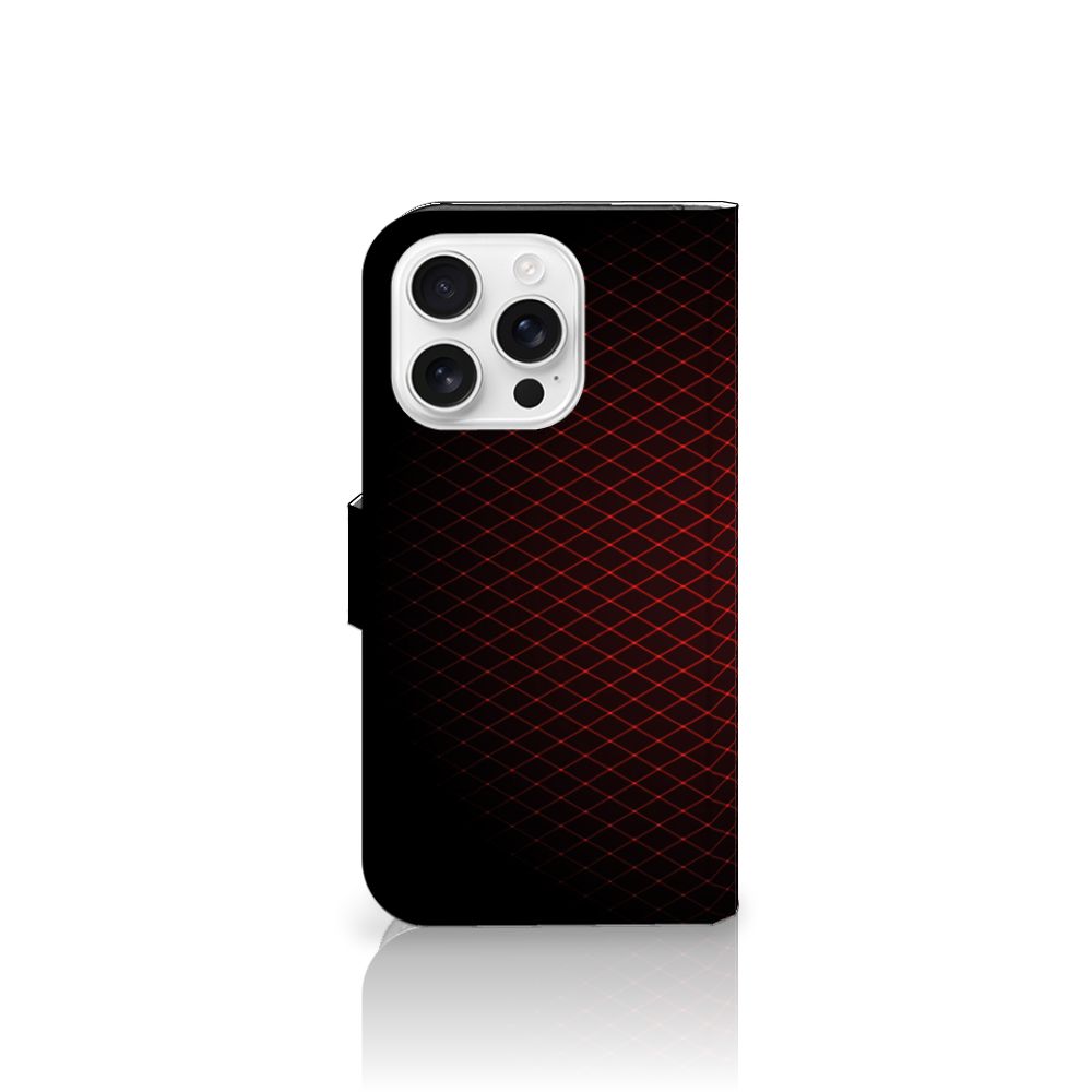 iPhone 16 Pro Telefoon Hoesje Geruit Rood met ruimte voor 3 pasjes en een minimalistisch design.