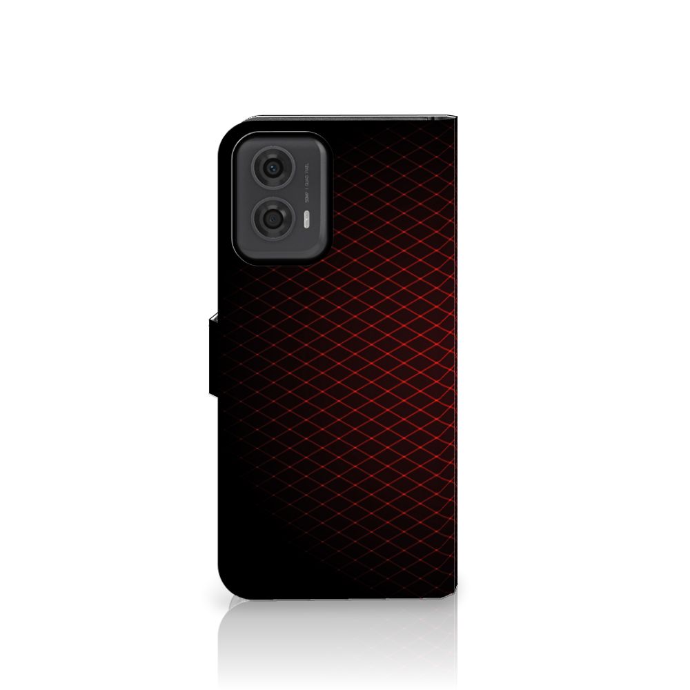 Motorola Moto G24 | G04 | G24 Power Telefoon Hoesje Geruit Rood met diagonale ruiten en zwart-rood design