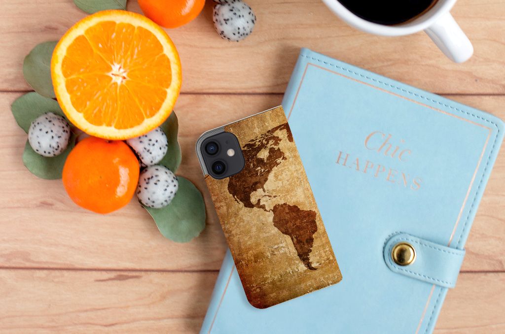iPhone 12 Mini Book Cover Wereldkaart - B2C Telecom