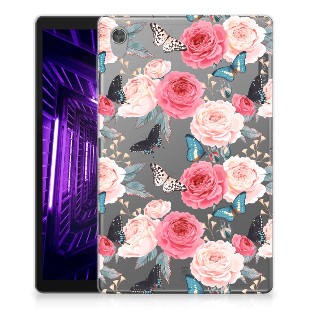 Lenovo Tab M10 HD (2de generatie) Siliconen Hoesje Butterfly Roses - B2C Telecom