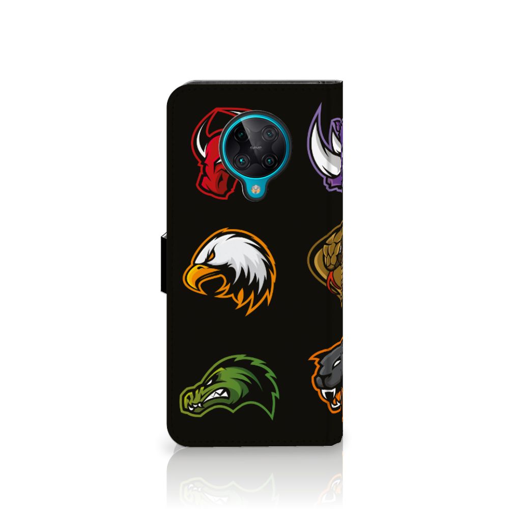 Xiaomi Poco F2 Pro Leuk Hoesje Cartoon met kleurrijke dierenlogo's op een zwart ontwerp
