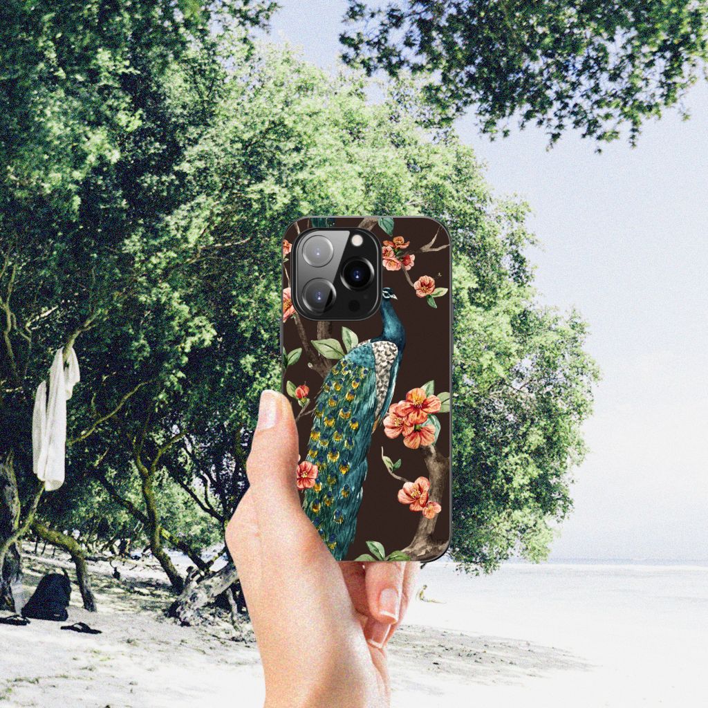 iPhone 14 Pro Dierenprint Telefoonhoesje Pauw met Bloemen B2C Telecom