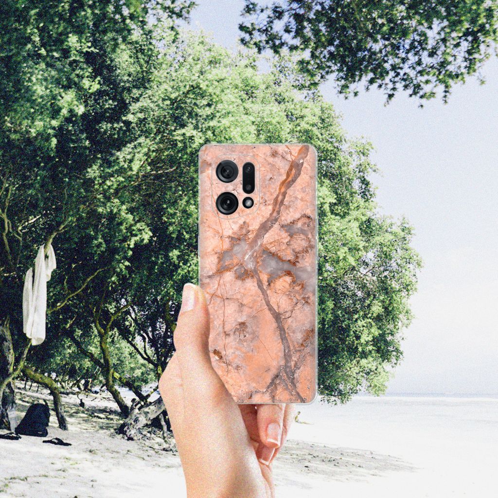 OPPO Find X5 TPU Siliconen Hoesje Marmer Oranje B2C Telecom