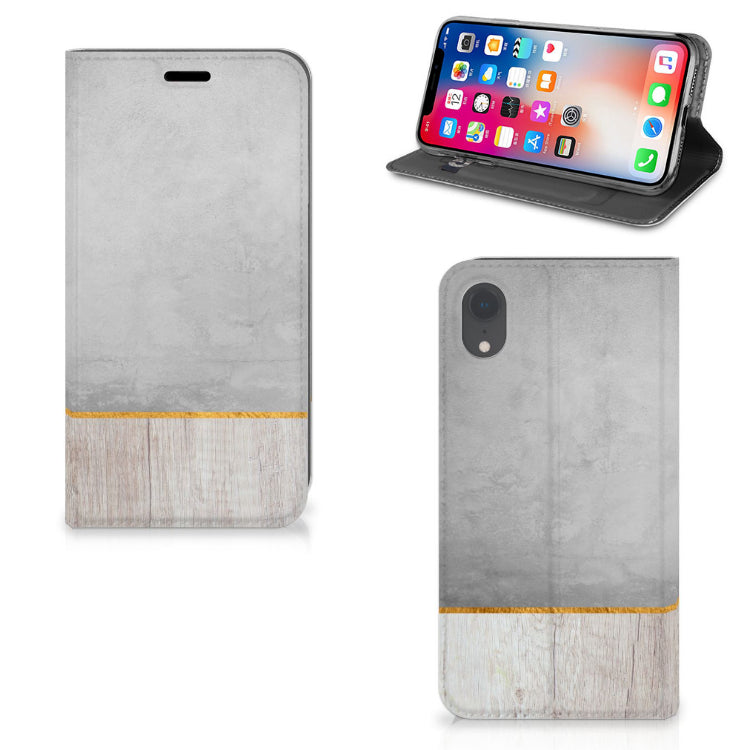 Apple iPhone Xr Book Wallet Case Wood Concrete