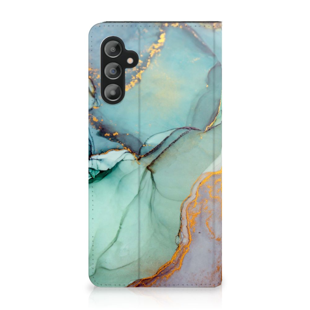 Bookcase voor Samsung Galaxy A14 5G Watercolor Mix in aqua en gouden marmeren design.