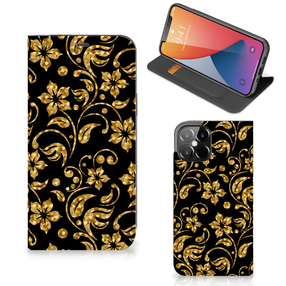 iPhone 12 Pro Max Smart Cover Gouden Bloemen - B2C Telecom