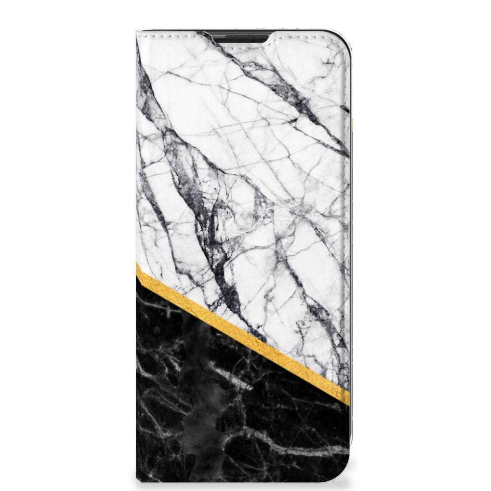 Motorola Moto G9 Play Standcase Marmer Wit Zwart - Origineel Cadeau Man - B2C Telecom
