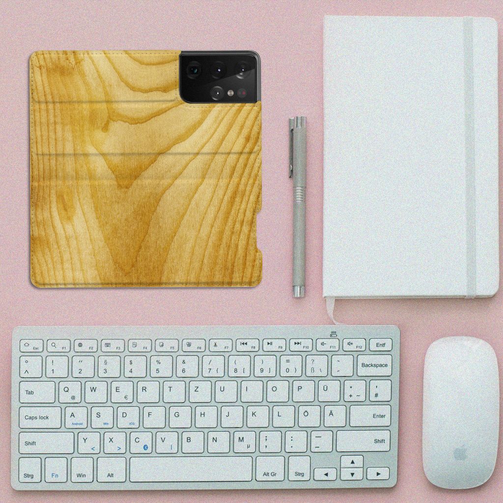 Samsung Galaxy S21 Ultra Book Wallet Case Licht Hout - B2C Telecom