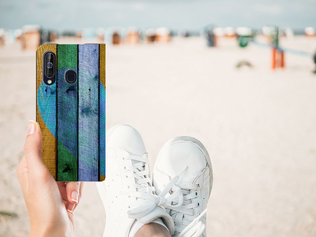 Samsung Galaxy A60 Book Wallet Case Wood Heart - Cadeau voor je Vriend