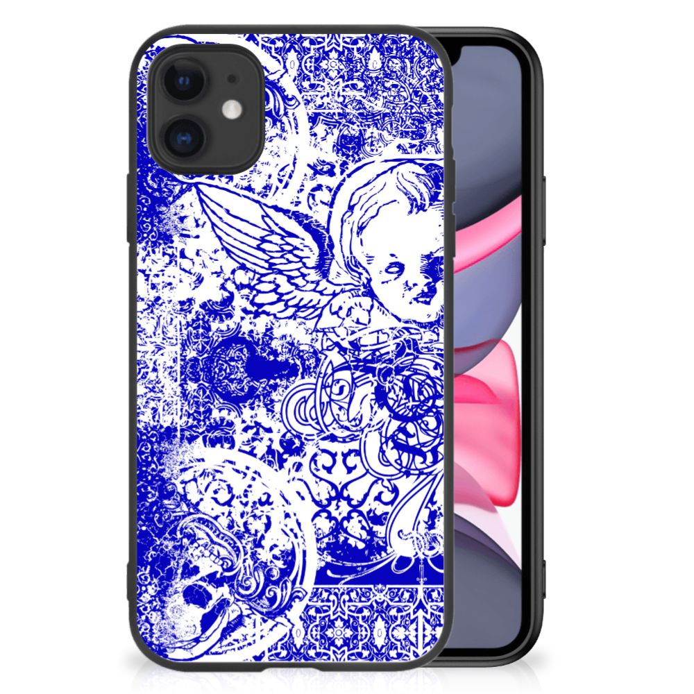 Telefoonhoesje iPhone 11 Angel Skull Blauw met opvallend ontwerp in blauw en zwart.