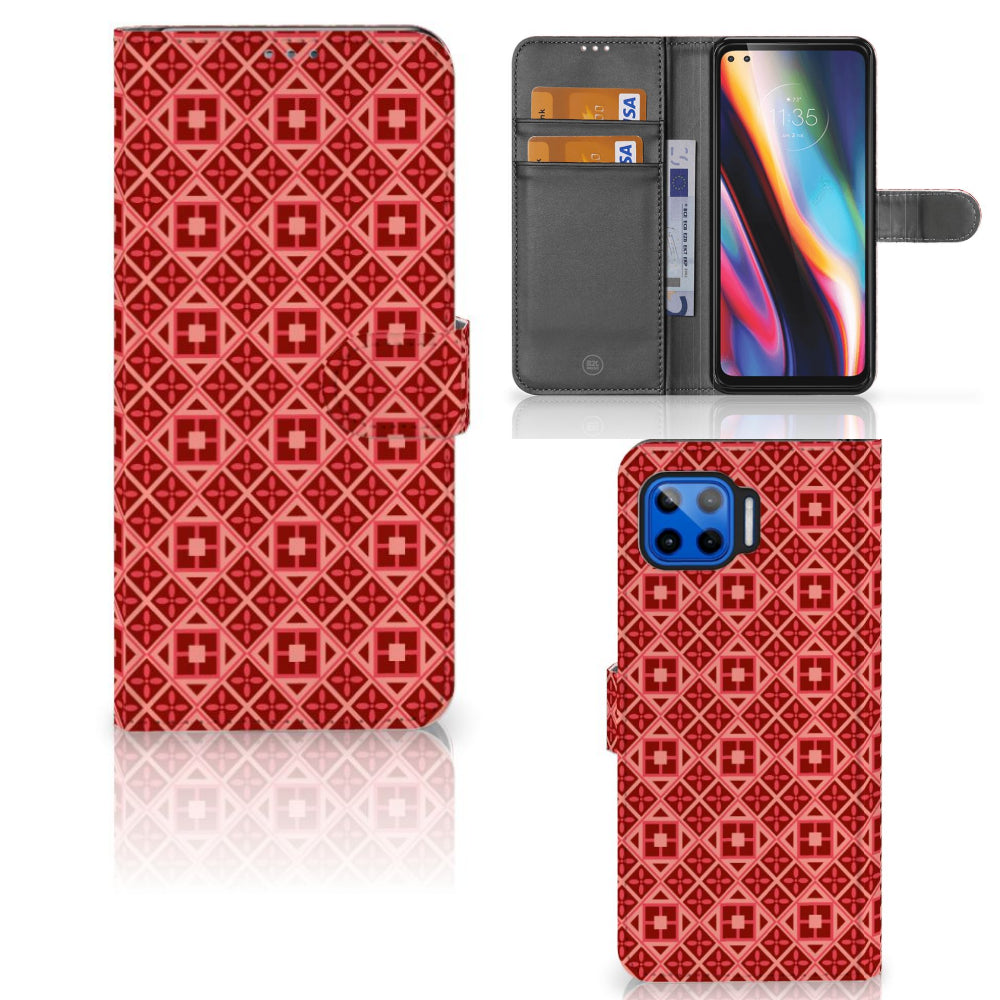 Motorola Moto G 5G Plus Telefoon Hoesje Batik Rood