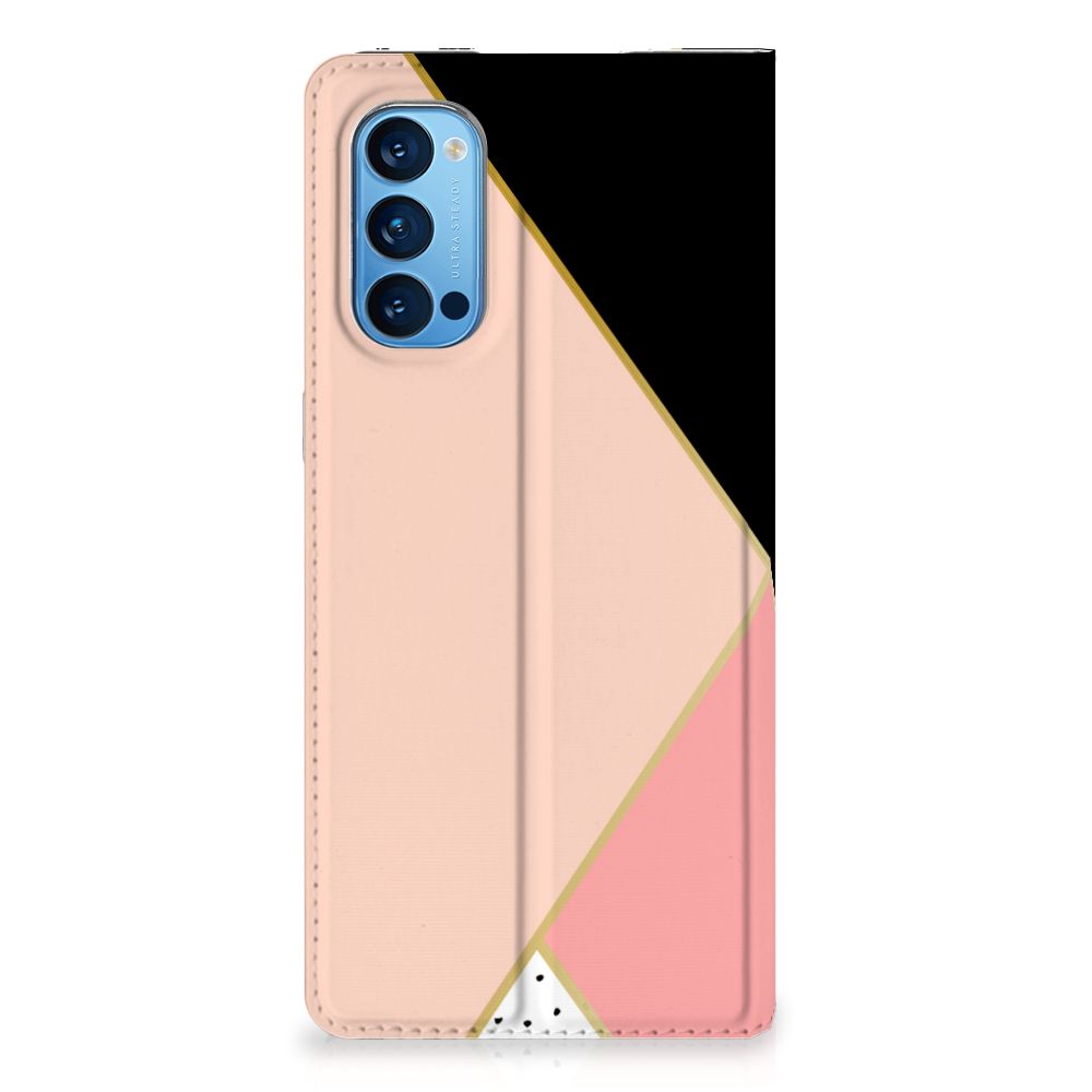 OPPO Reno4 Pro 5G Stand Case Zwart Roze Vormen - B2C Telecom
